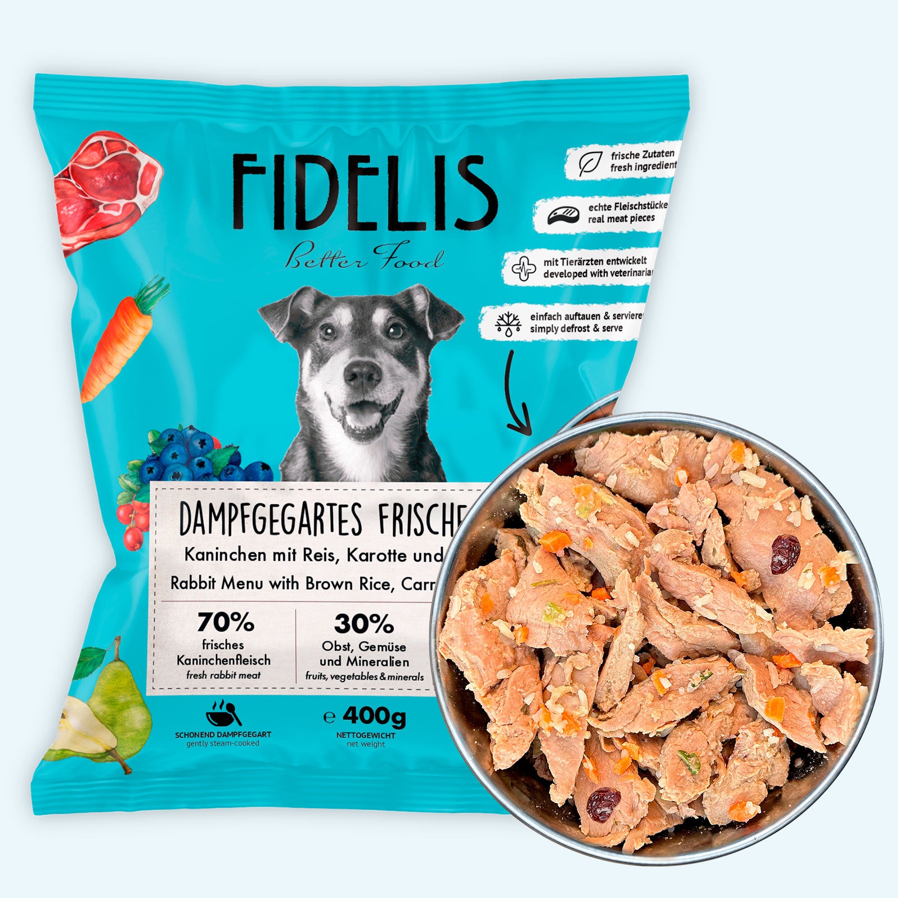 Kaninchen mit Reis, Karotte und Cranberries (400g) gefroren