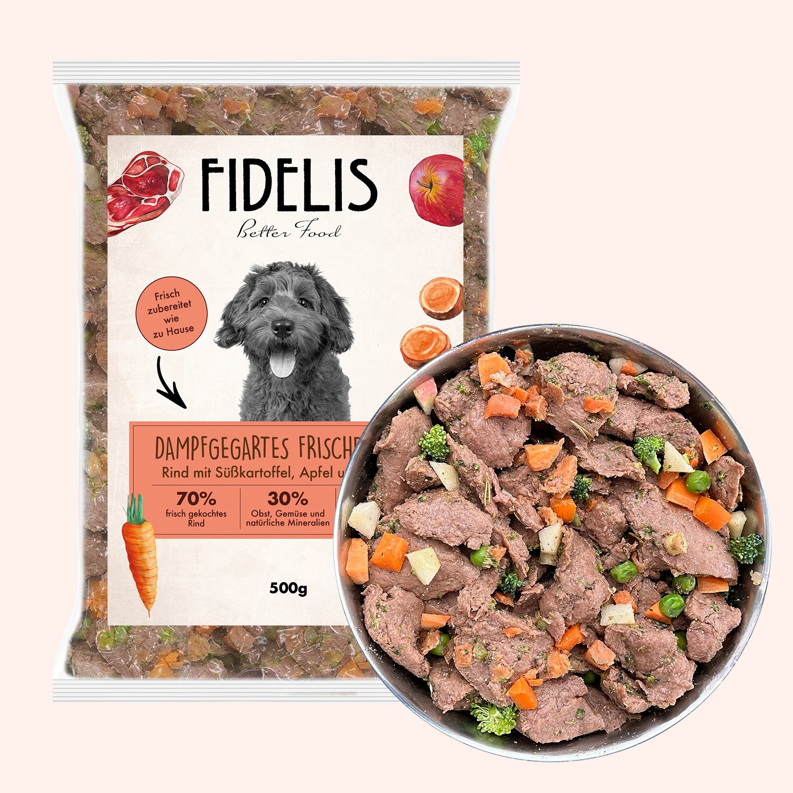 wie lange kann man hundefutter im kühlschrank aufbewahren Rind mit Süßkartoffel, Apfel und Brokkoli (500g) gefroren