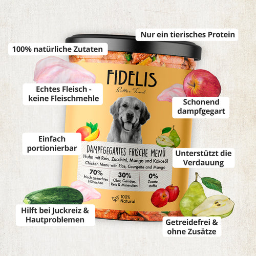 Huhn mit Reis, Zucchini und Mango (im Glas)