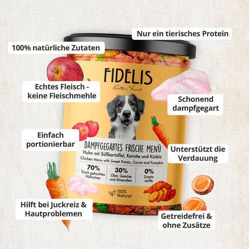 Huhn mit Süßkartoffel, Karotte und Kürbis (im Glas)