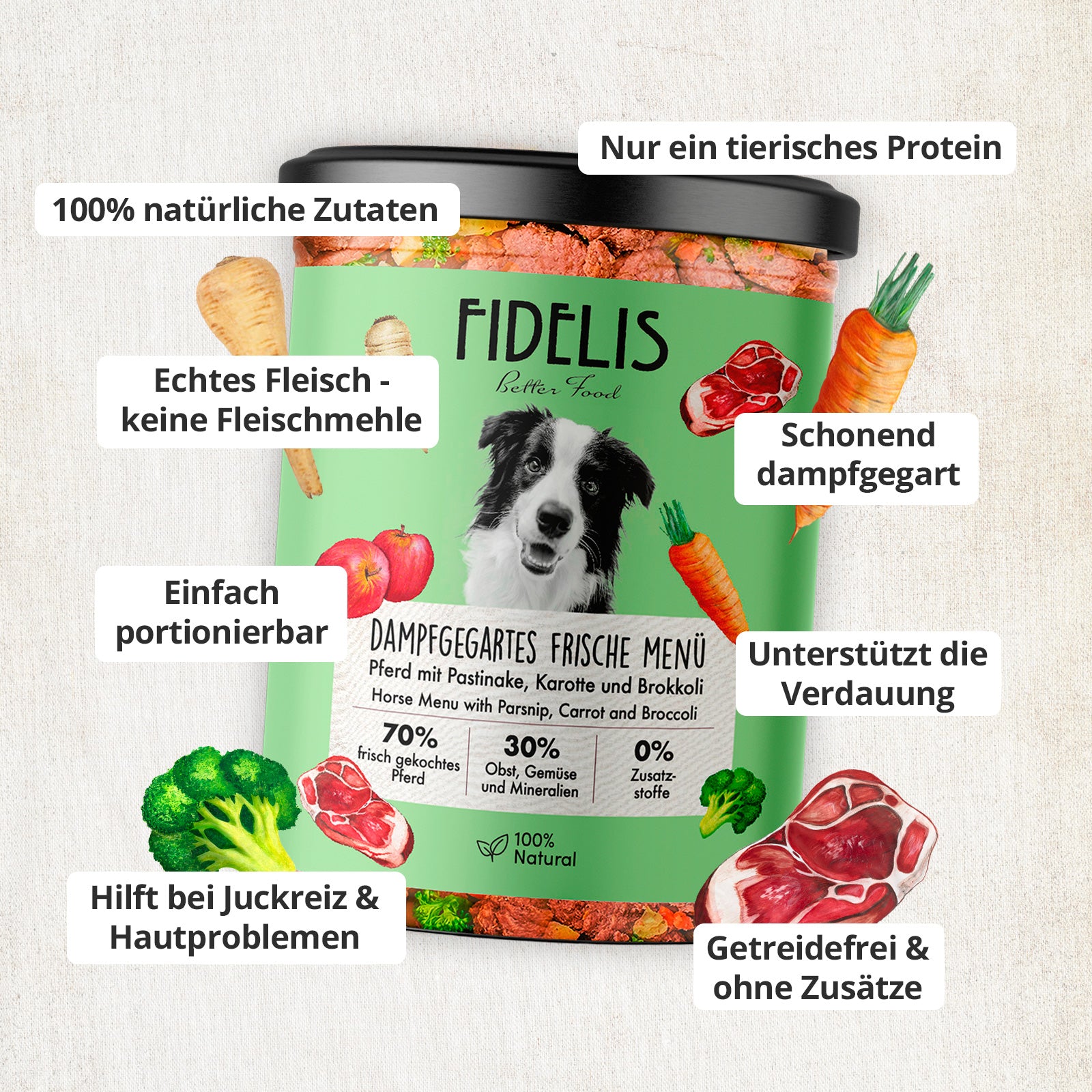 Pferd mit Pastinake, Karotte und Brokkoli (500g) gefroren