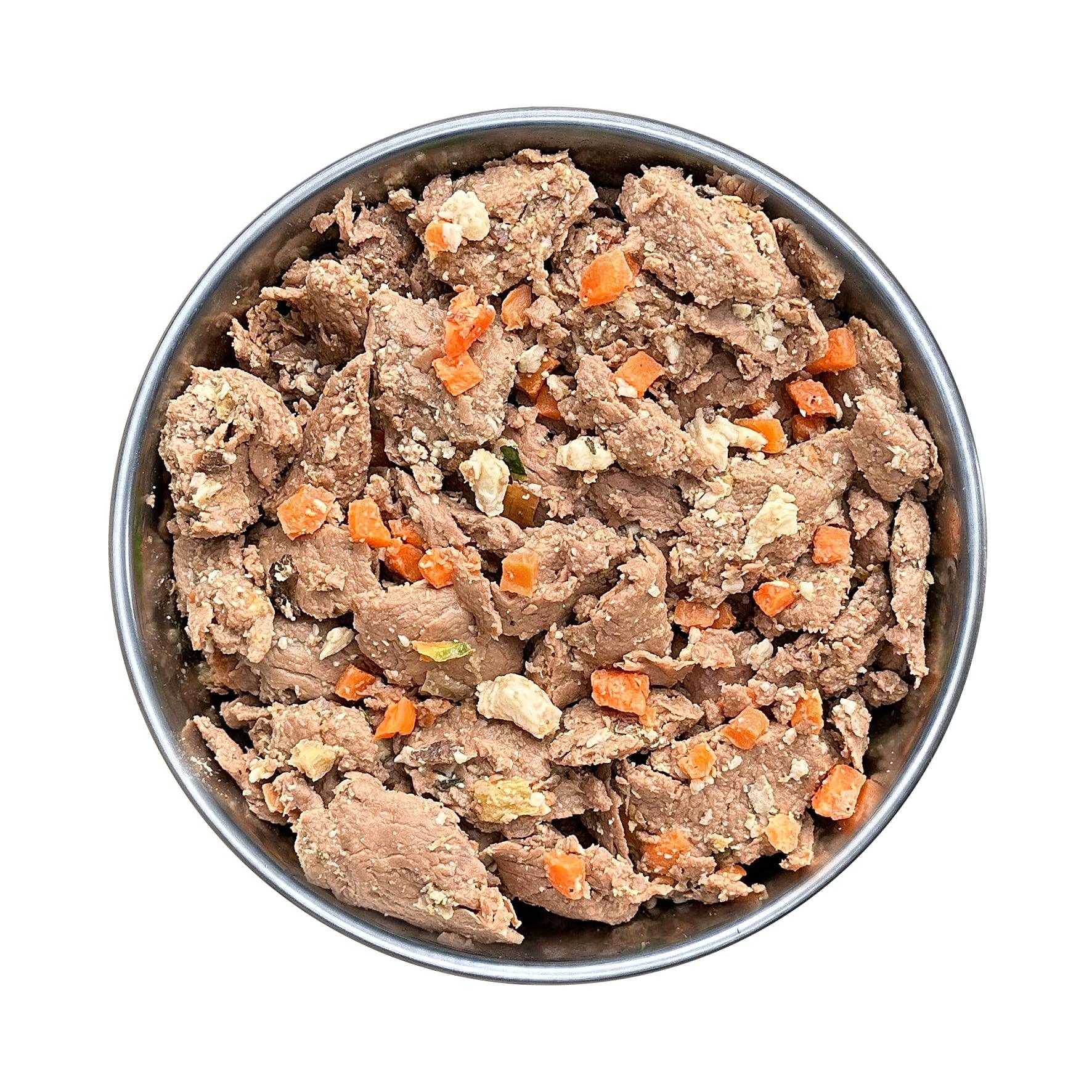 Probier-Glas: Frische-Menü Ziege mit Maniok, Karotten und Pfirsich (400g)