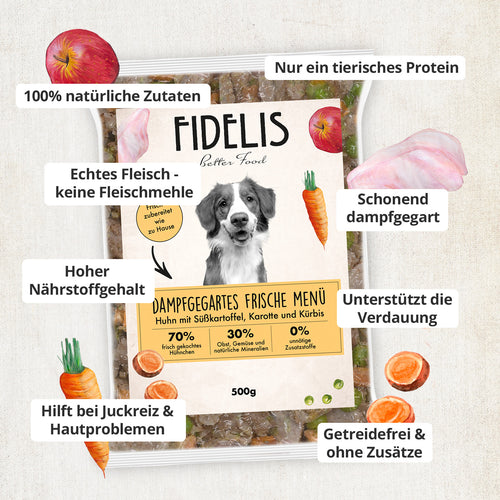 Huhn mit Süßkartoffel, Karotte und Kürbis (500g, tiefgefroren)