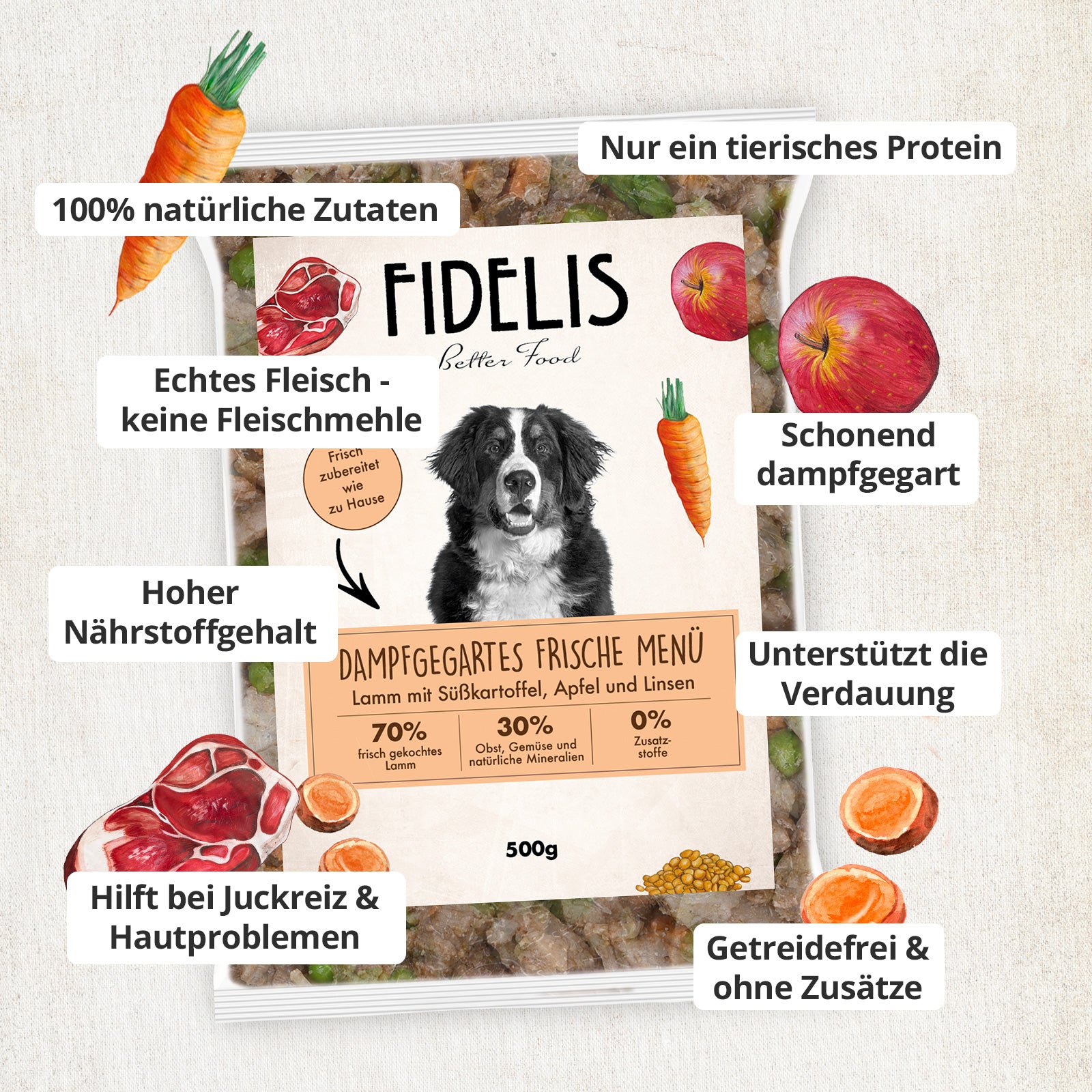 Lamm mit Süßkartoffel, Apfel und Linsen (500g) gefroren