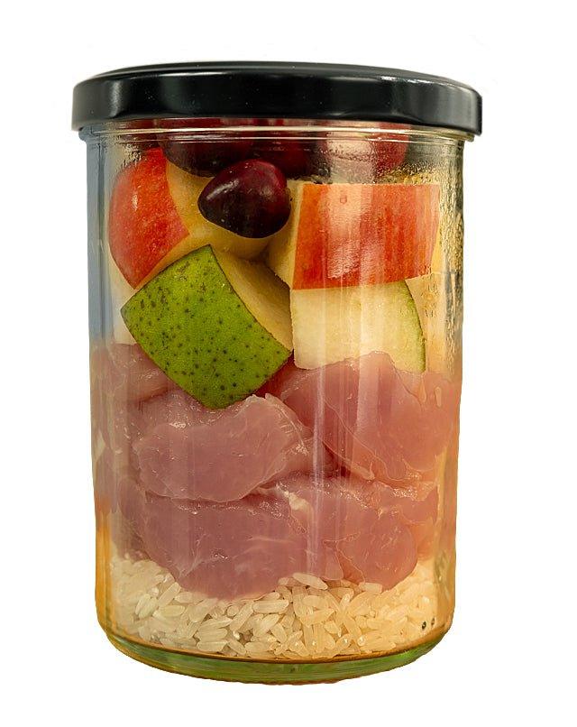 Probier-Glas: Frische-Menü Huhn mit Reis, Zucchini und Mango (400g)
